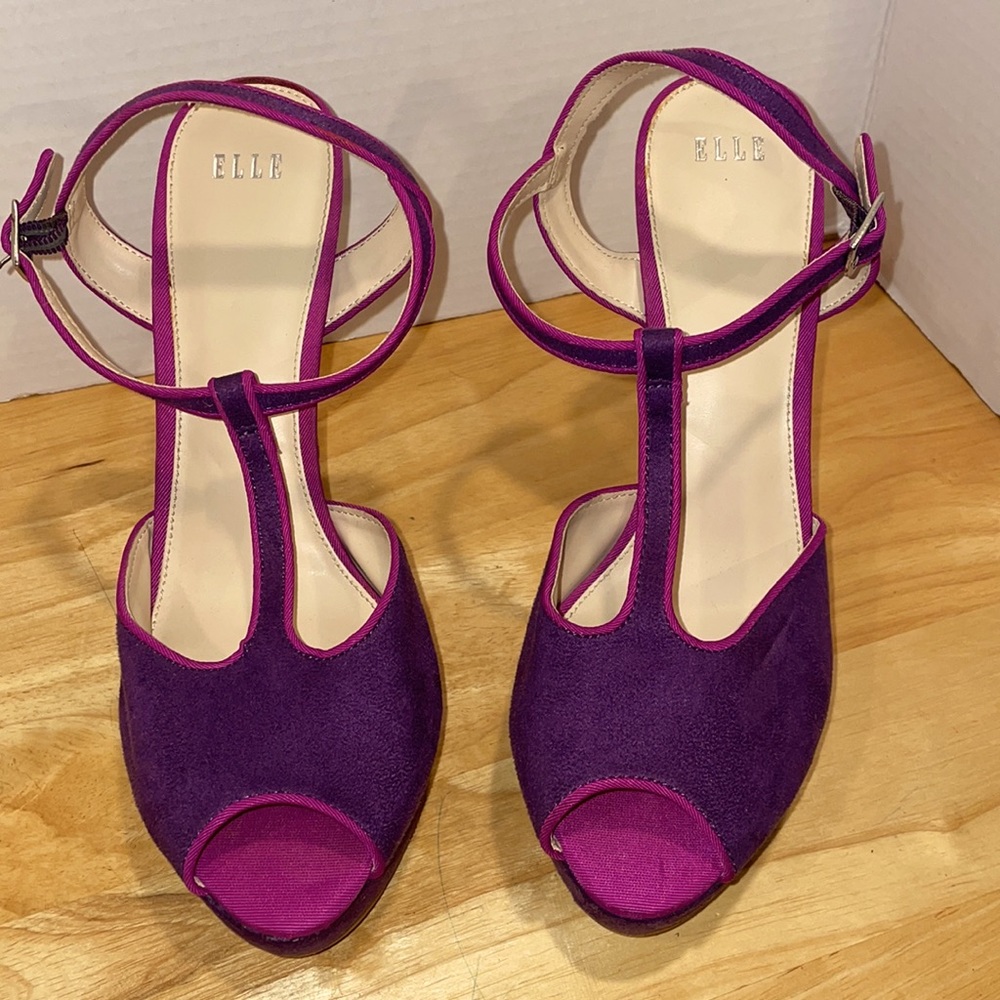 Purple and magenta T Strap Heels